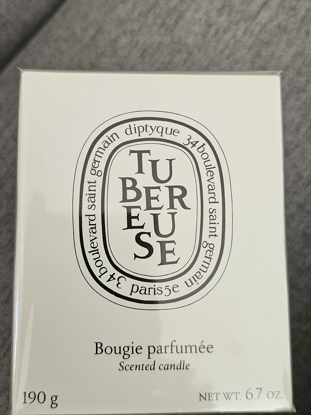 Diptyque Tubereuse Scented Candle - White Packaging. Bougie Parfumee Scented